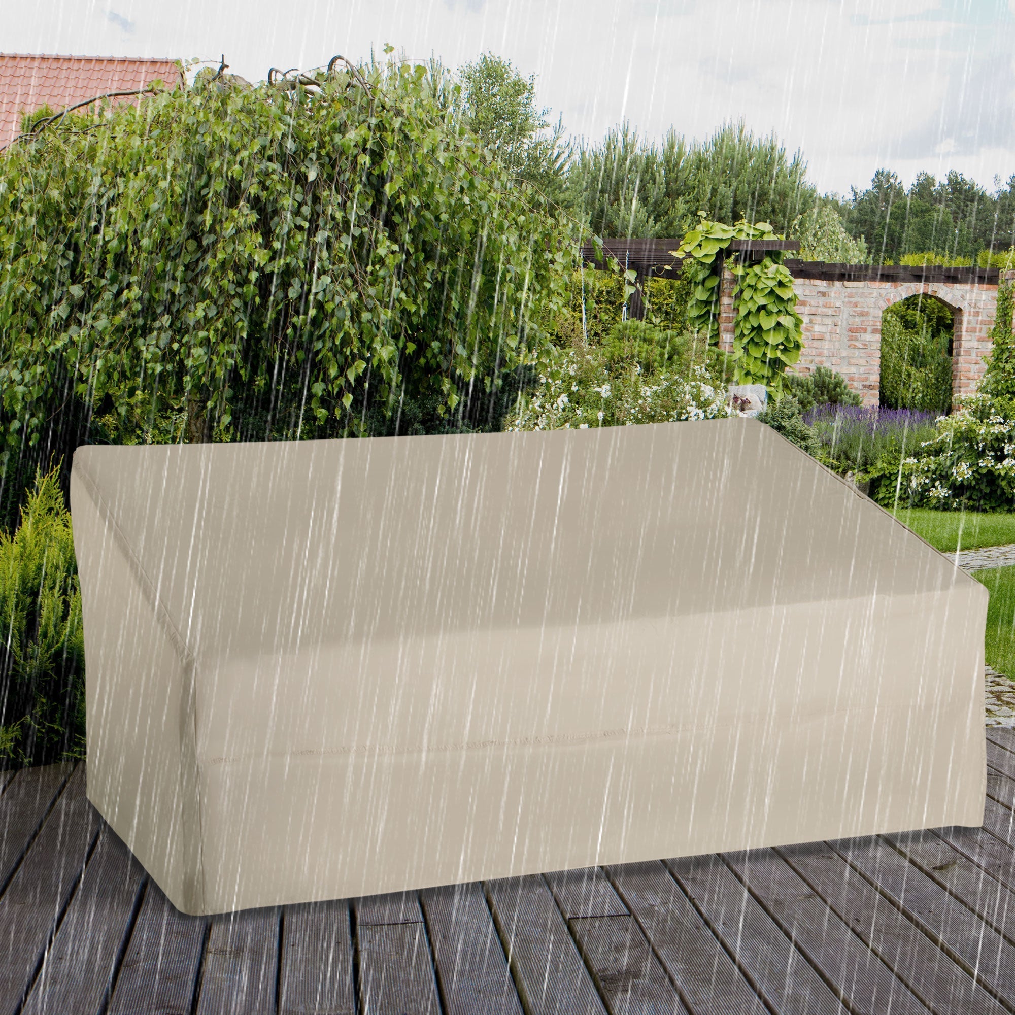 Outsunny 600D Oxford Cloth Furniture Cover, 3 Seater Sofa Protector for Garden Patio, Outdoor, Waterproof, Beige, 218 x 111 x 63-101 cm