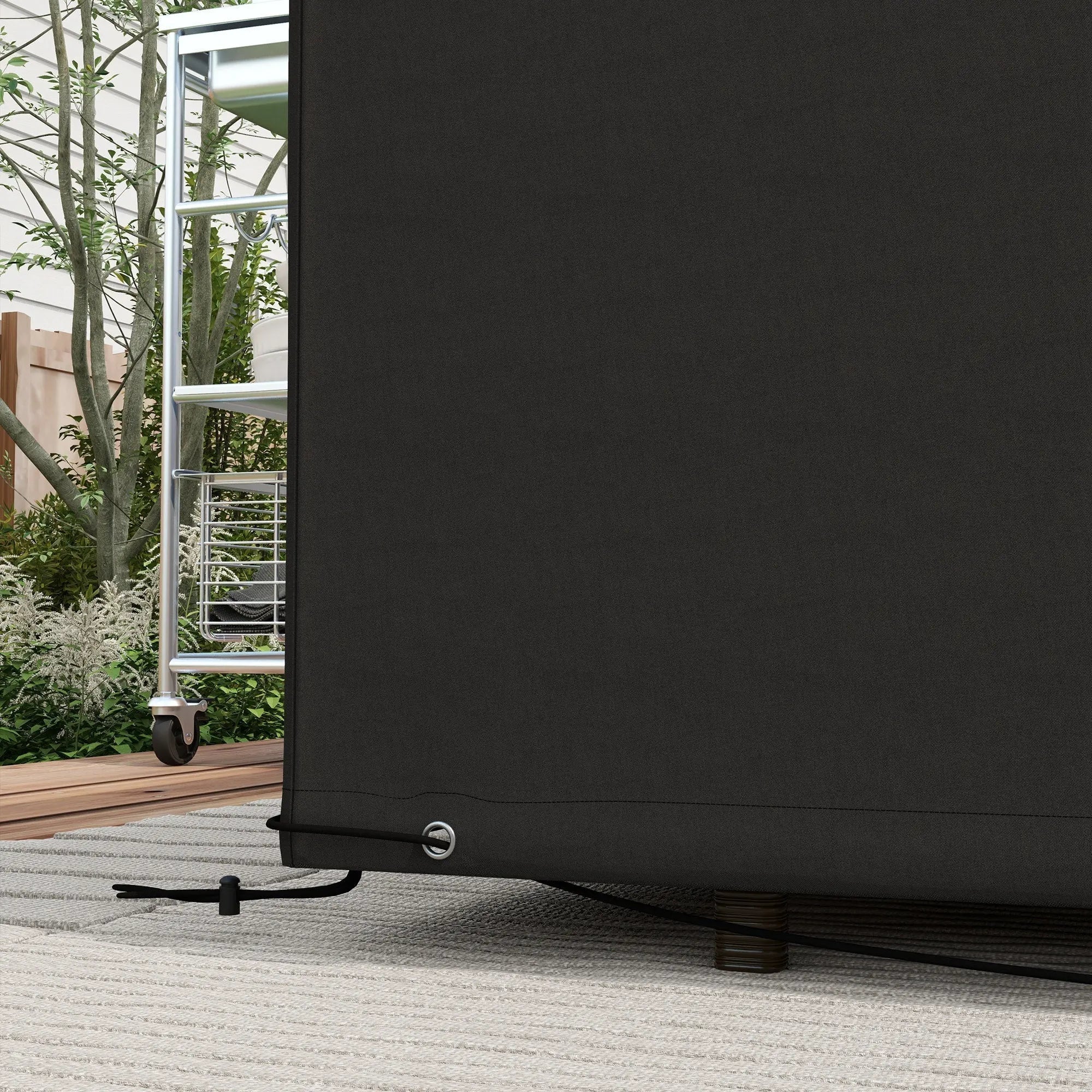 Black 600d oxford outdoor furniture cover with metal grommet and adjustable strap for great protection