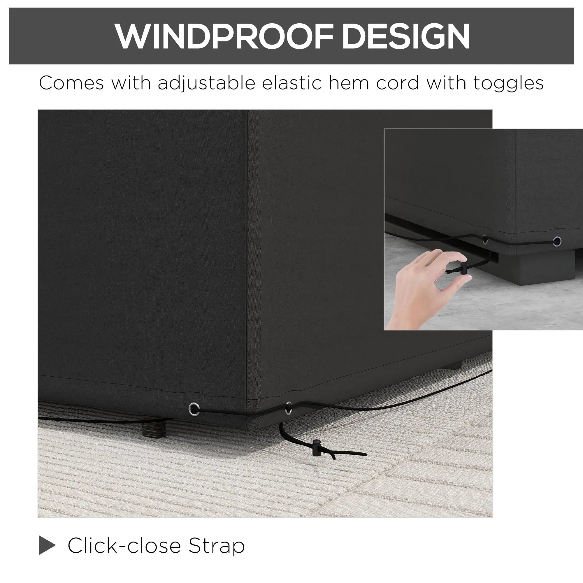 Black outsunny 600d oxford furniture cover with adjustable elastic hem cord and click-close strap for great protection