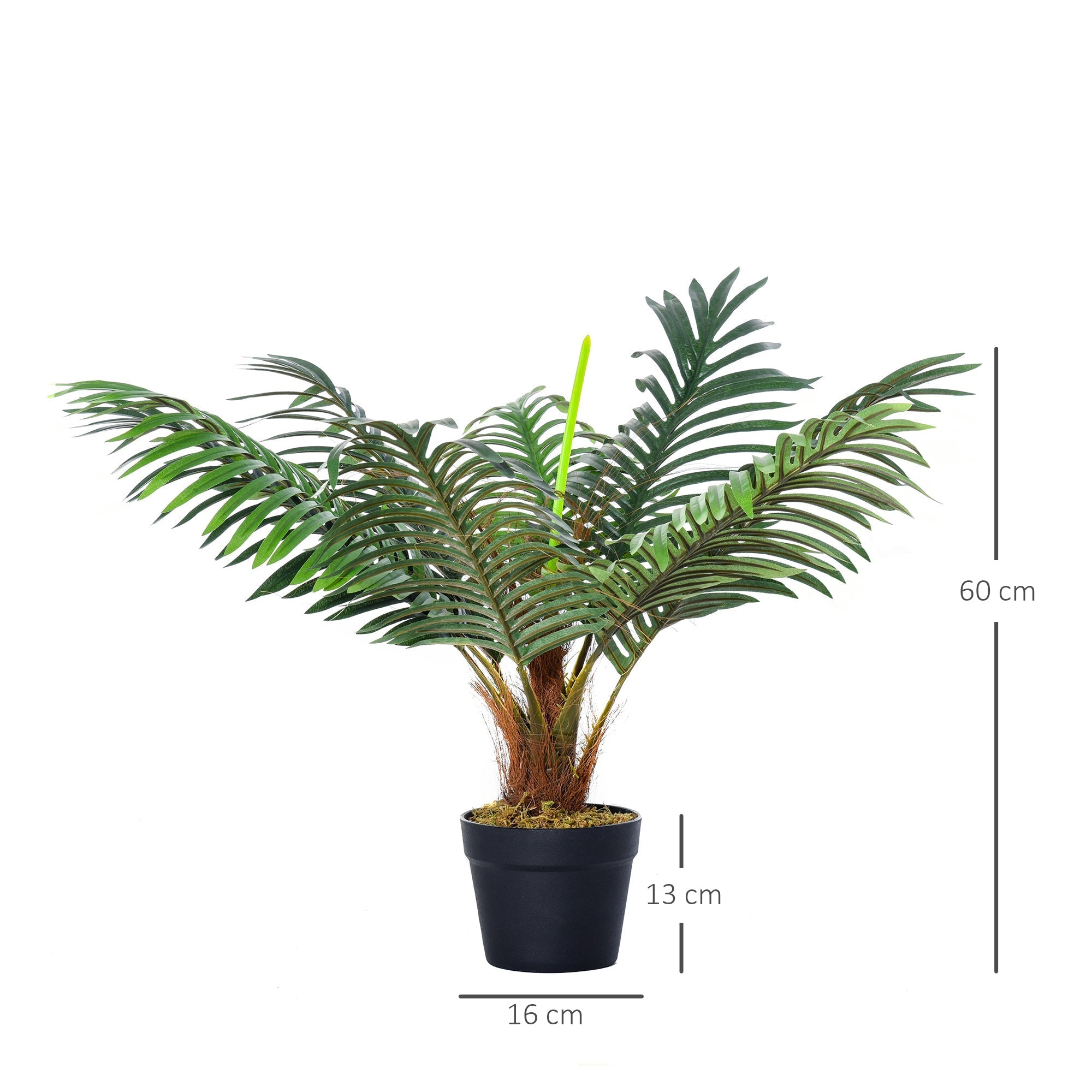 Artificial palm plant with 8 green leaves in a black cement-filled pot for indoor outdoor décor by outsunny