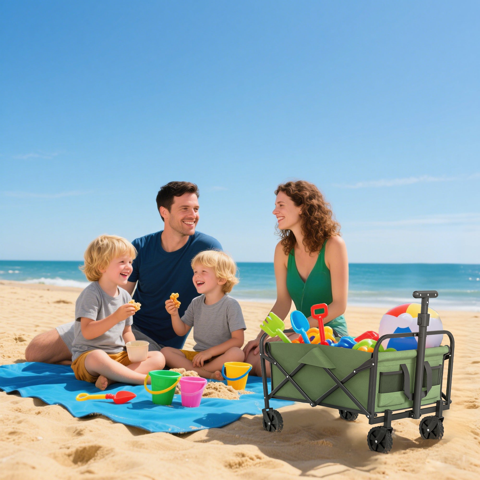Green outsunny 62l festival trolley with black frame made of splash-resistant oxford fabric and cargo bag for beach use