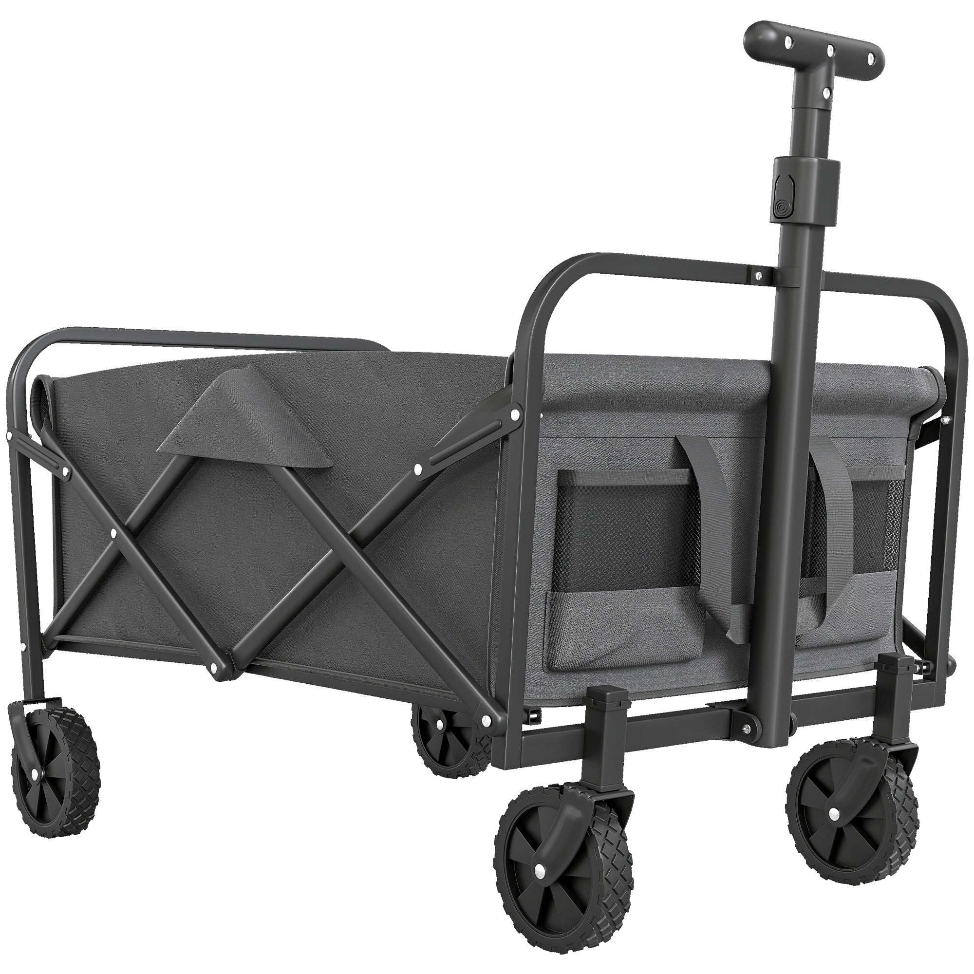 Black outsunny foldable cart with splash-resistant oxford fabric bed and sturdy metal frame for camping and festivals