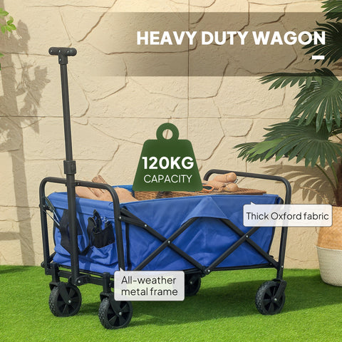 Blue outsunny foldable wagon with black metal frame made from splash-resistant oxford fabric for camping and festivals