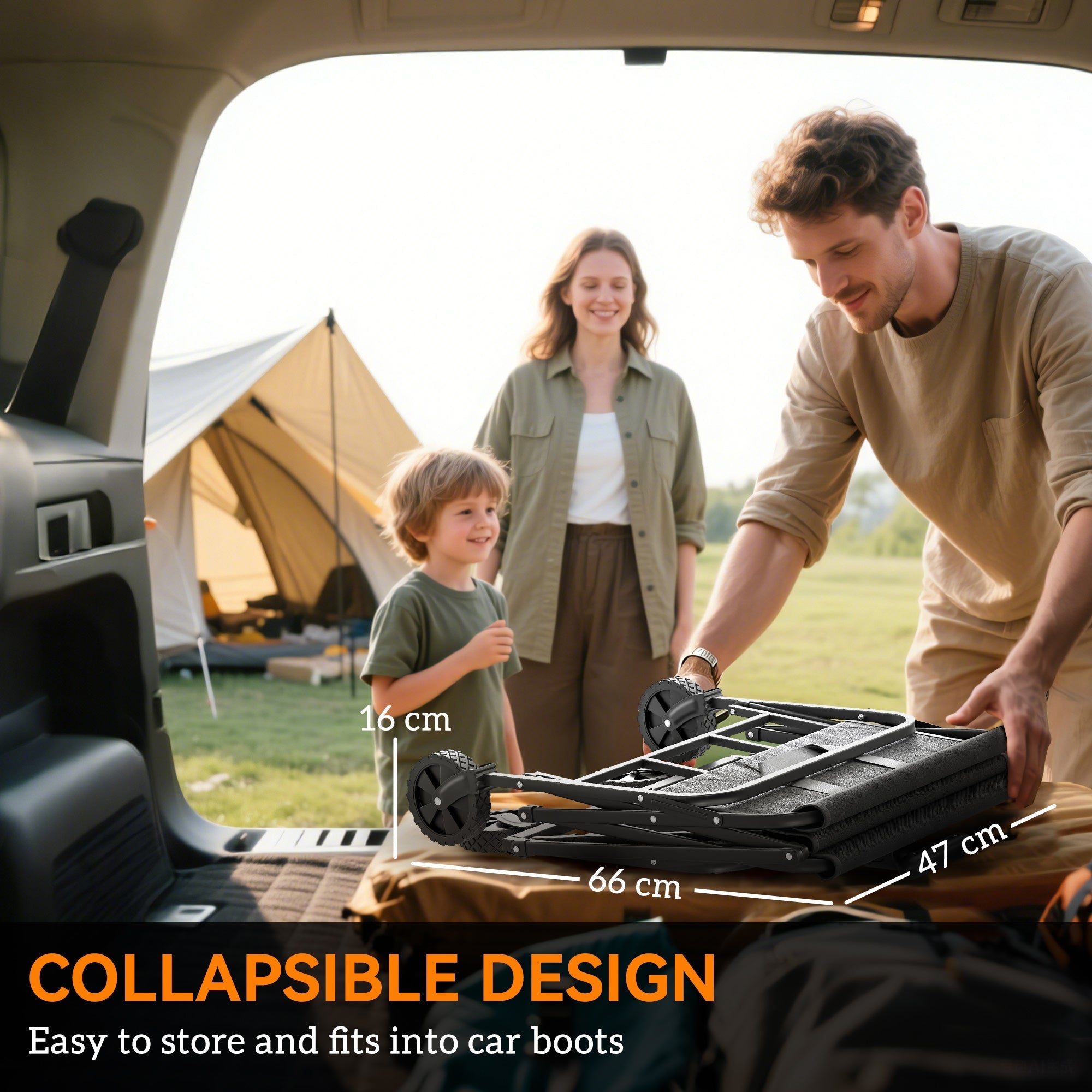 Black collapsible outsunny 62l festival trolley with foldable wheels made of splash-resistant oxford fabric cargo bag