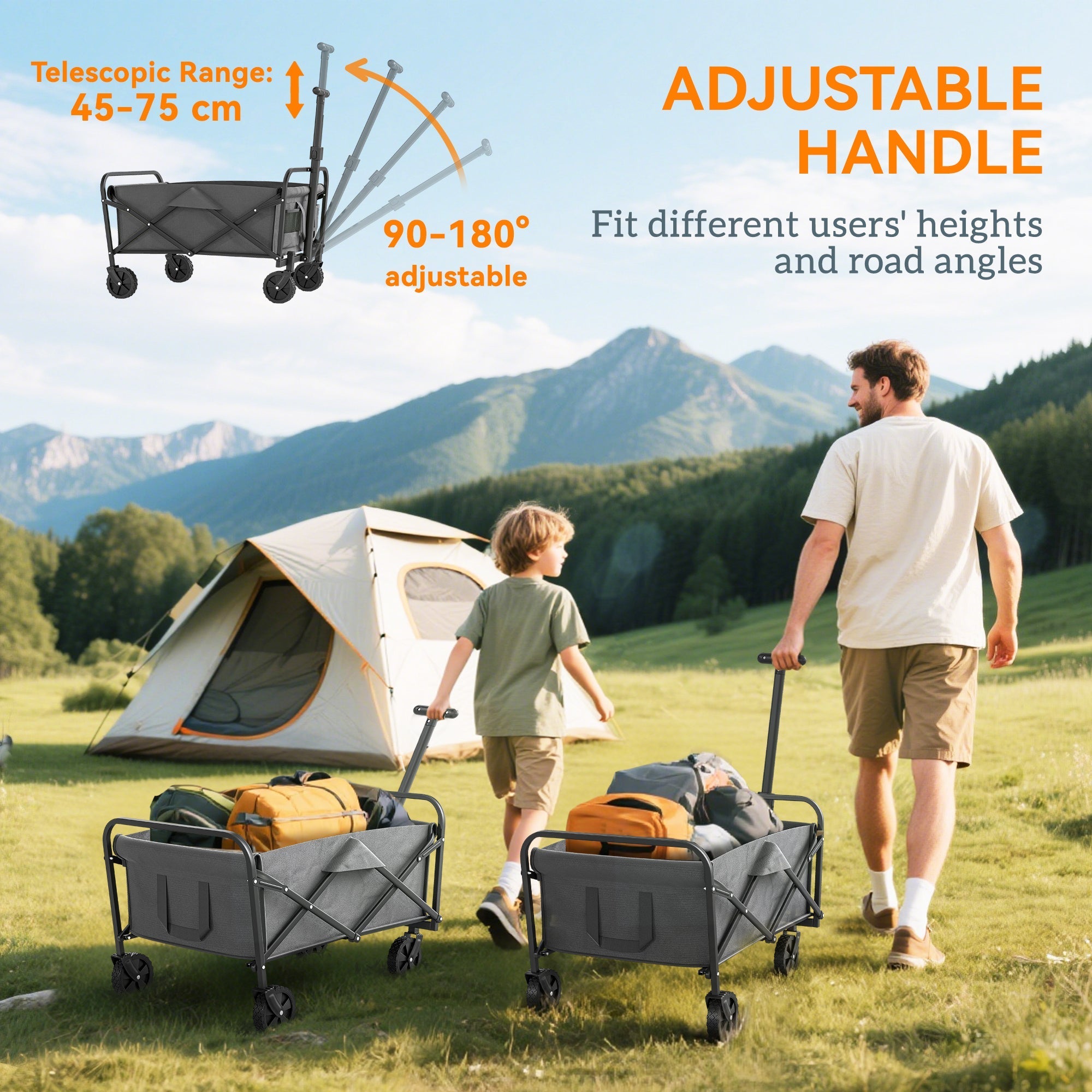 Gray outsunny 62l festival trolley wagon with adjustable handle made of splash-resistant oxford fabric cargo bag included
