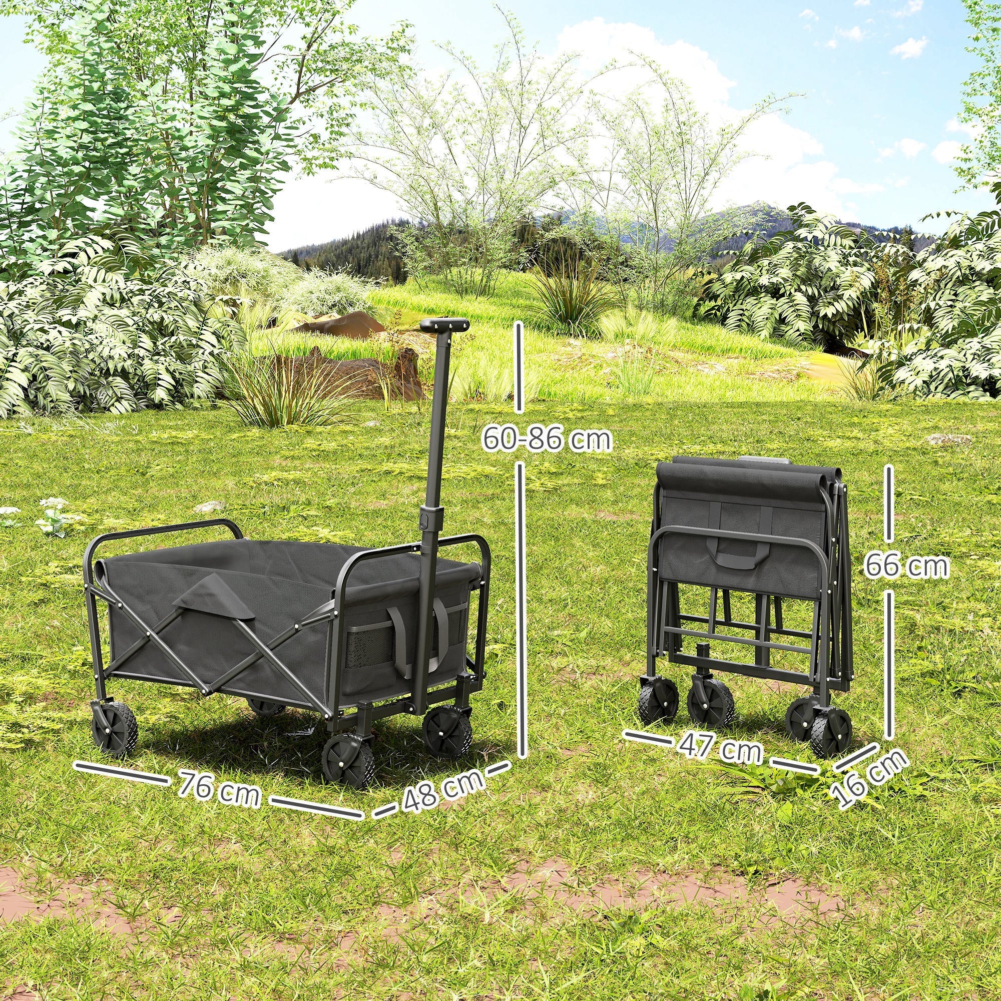 Black Outsunny festival trolley cart with metal frame and splash-resistant oxford fabric cargo bag for camping and beach