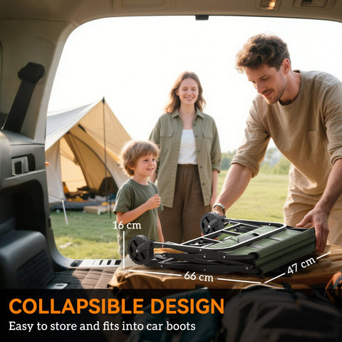 Green outsunny 62l collapsible camping cart with splash-resistant oxford fabric and black wheels for festivals and beach use
