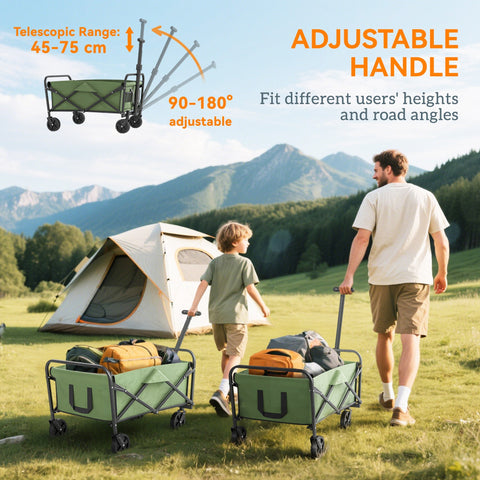 Green outsunny 62l festival trolley wagon with black frame and adjustable handle made of splash-resistant oxford fabric cargo bag