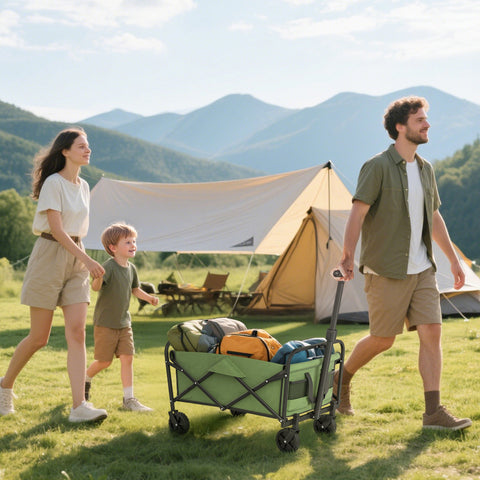 Green outsunny 62l foldable wagon with black metal frame made of splash-resistant oxford fabric cargo bag included