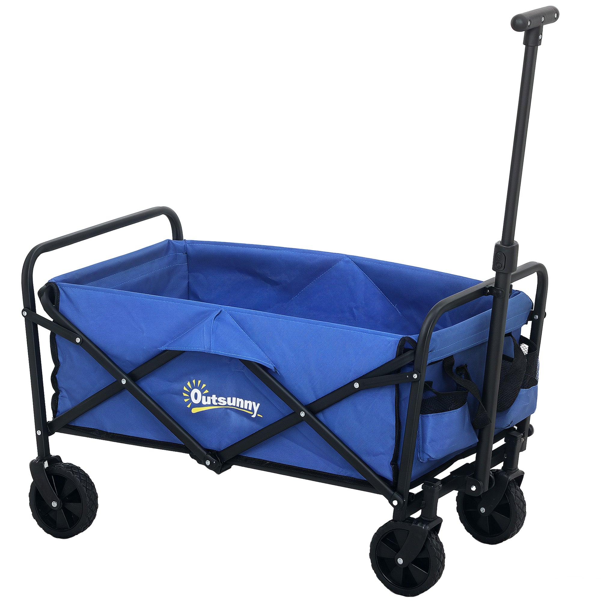 Blue outsunny 62l festival trolley made of splash-resistant oxford fabric with collapsible black metal frame and wheels