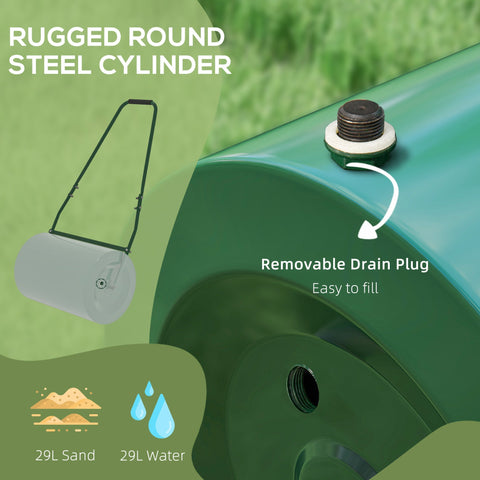 Outsunny 63 L Heavy Duty Water Or Sand Filled \'ce\'a630cm Garden Steel Lawn Roller Drum - Dark Green