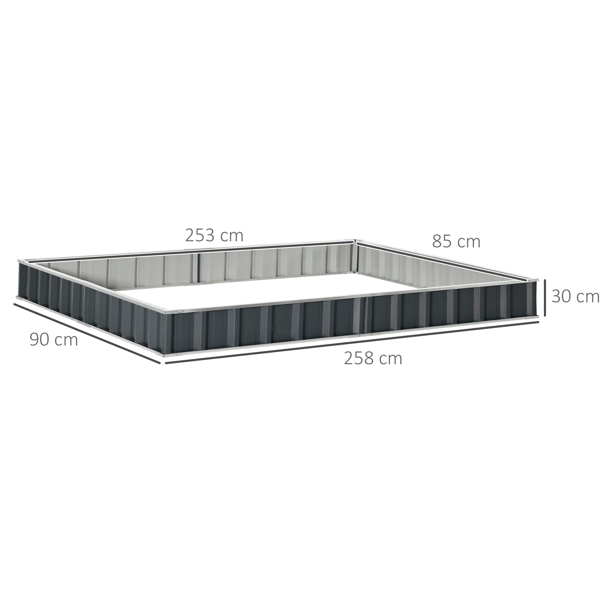 Outsunny 645l metal planter box with dark gray steel sides and white interior garden bed for starting to grow veggies