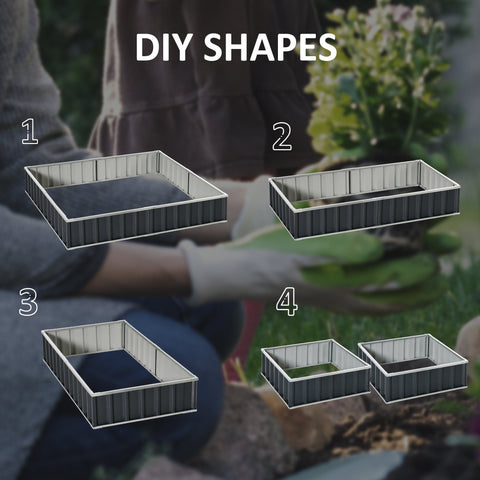 Black and silver metal planter box with vertical slats large garden bed to start growing veggies and herbs backyard patio