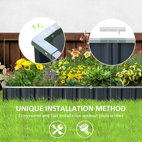 Black metal planter box with corrugated sides and reinforced corners start growing veggies in this outsunny garden bed