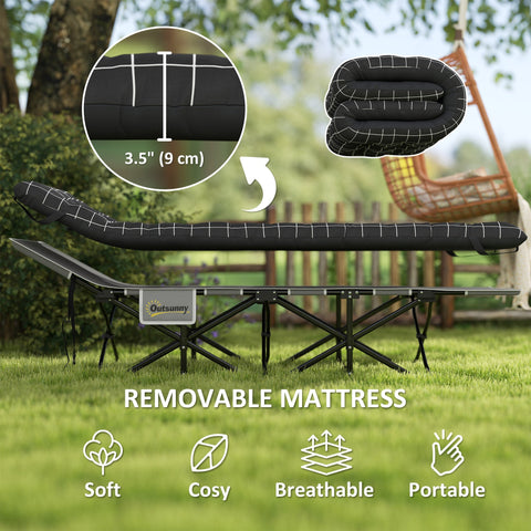 Black mesh-patterned removable mattress for outsunny 67cm wide camping cot with oxford fabric storage pocket carry bag