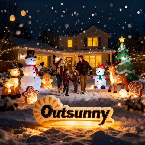 Outsunny 6ft inflatable snowman and penguins set with led lights and ground stakes for indoor outdoor christmas decor
