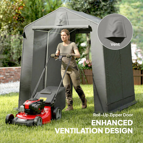 Gray outsunny garden storage shed with roll-up zipper door vented design steel frame and galvanised steel material