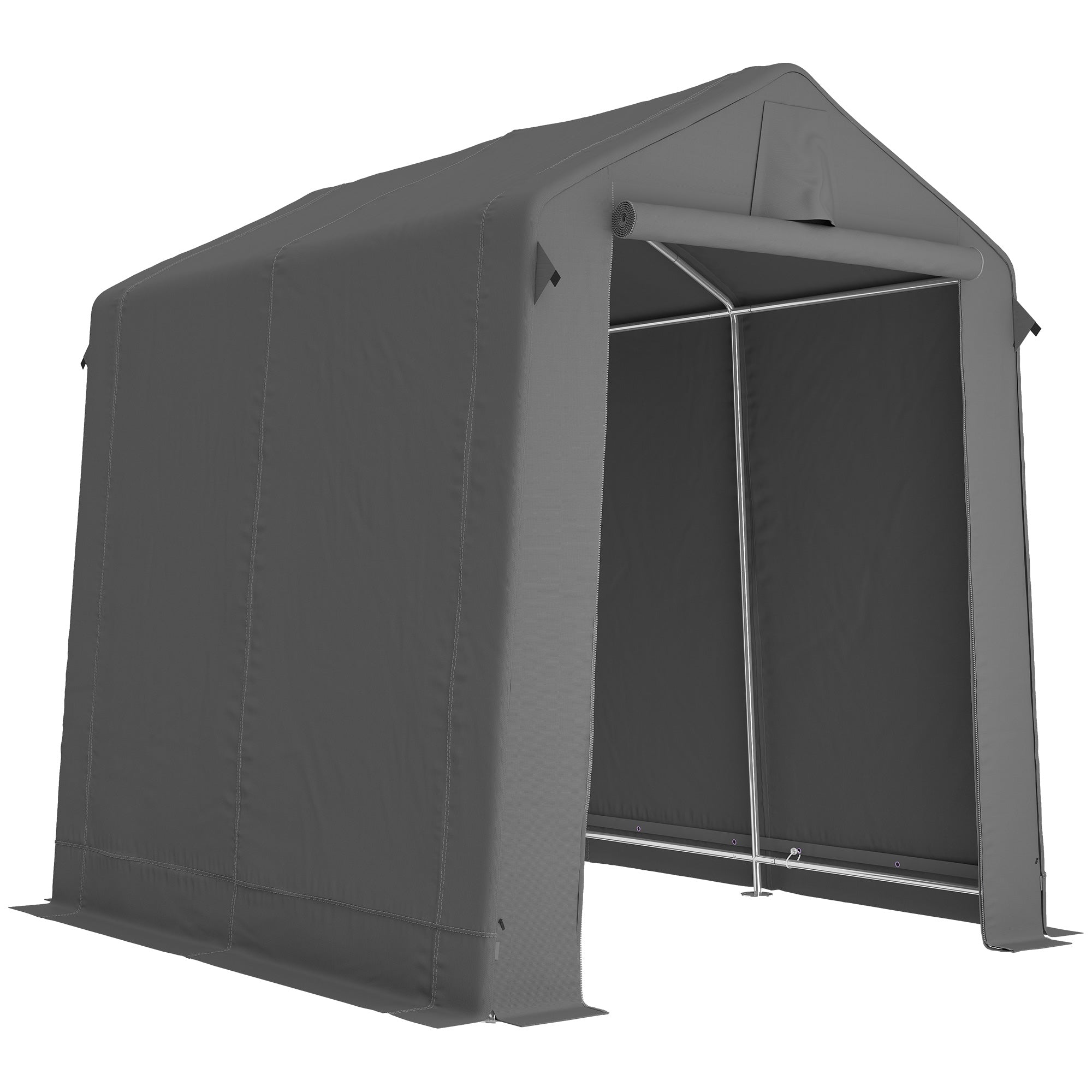 Dark gray garden storage shed with waterproof fabric canopy and galvanised steel frame for outdoor bike storage