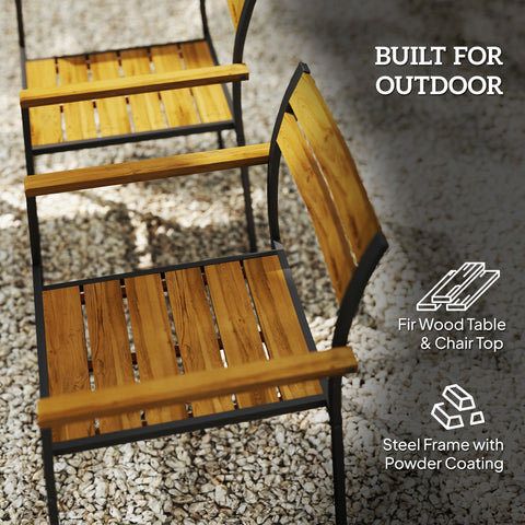 Outdoor chair with black steel frame and fir wood slats part of outsunny furniture set with umbrella hole