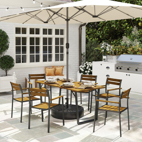 Beige fabric patio umbrella with black metal frame and umbrella hole in outsunny fir wood furniture set