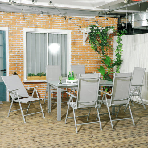 Gray outsunny 7 piece garden dining set with tempered glass table top and aluminum frame outdoor folding chairs