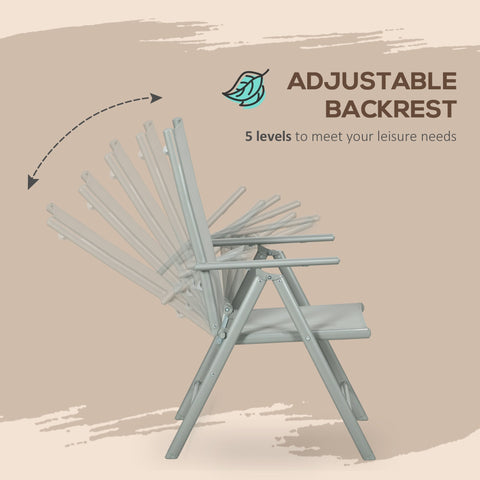 Light gray metal folding chair with adjustable backrest in outsunny garden dining set with tempered glass table