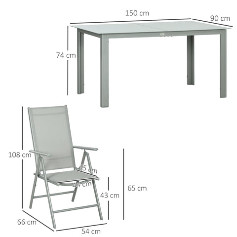Gray metal folding chair with mesh back and seat part of outsunny garden dining set with tempered glass table