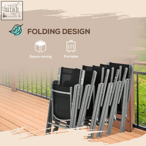 Black mesh folding patio chair with silver aluminium frame from outsunny garden dining set with tempered glass table