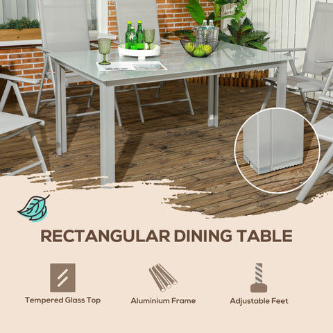Rectangular garden dining table with tempered glass top and aluminum frame in grey from outsunny 7 piece set