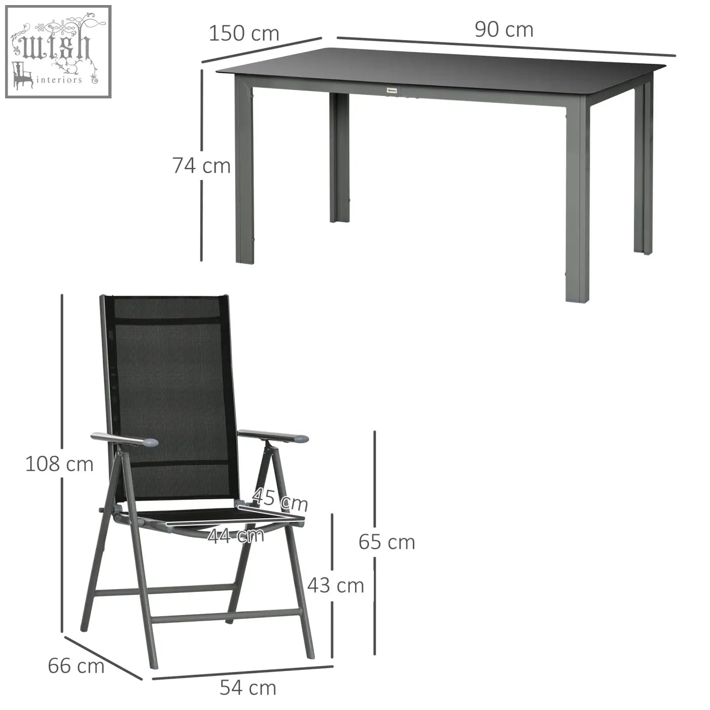 Black mesh patio chair with gray metal frame and armrests from outsunny garden dining set with tempered glass table