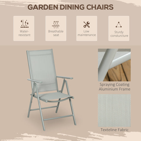 Light gray folding garden dining chair with spraying-coated aluminum frame and texteline fabric for garden dining set