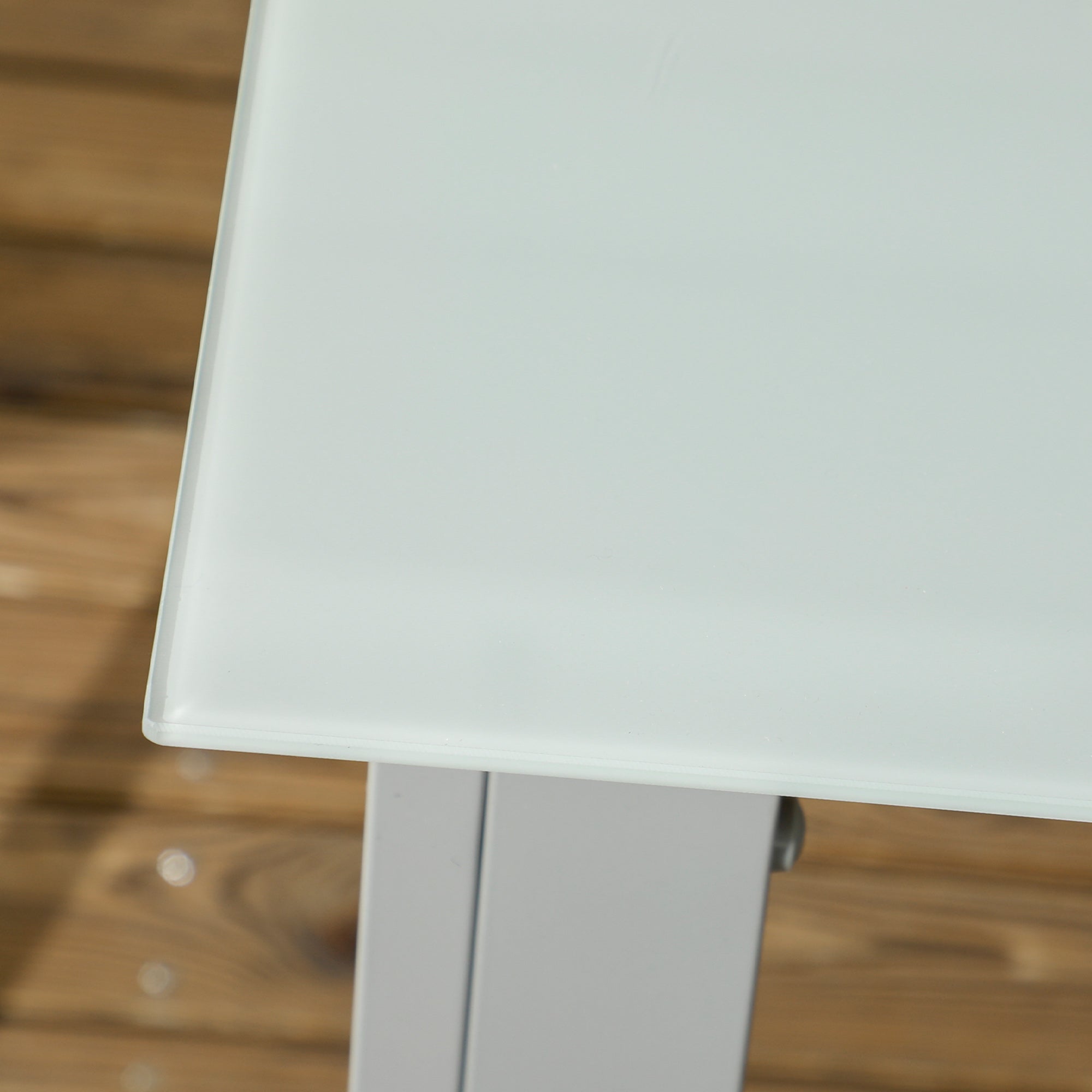 White tempered glass tabletop with sleek edges on outsunny grey garden dining set with aluminium frame and texteline seats