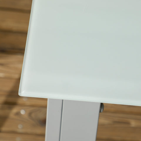 White tempered glass tabletop with sleek edges on outsunny grey garden dining set with aluminium frame and texteline seats