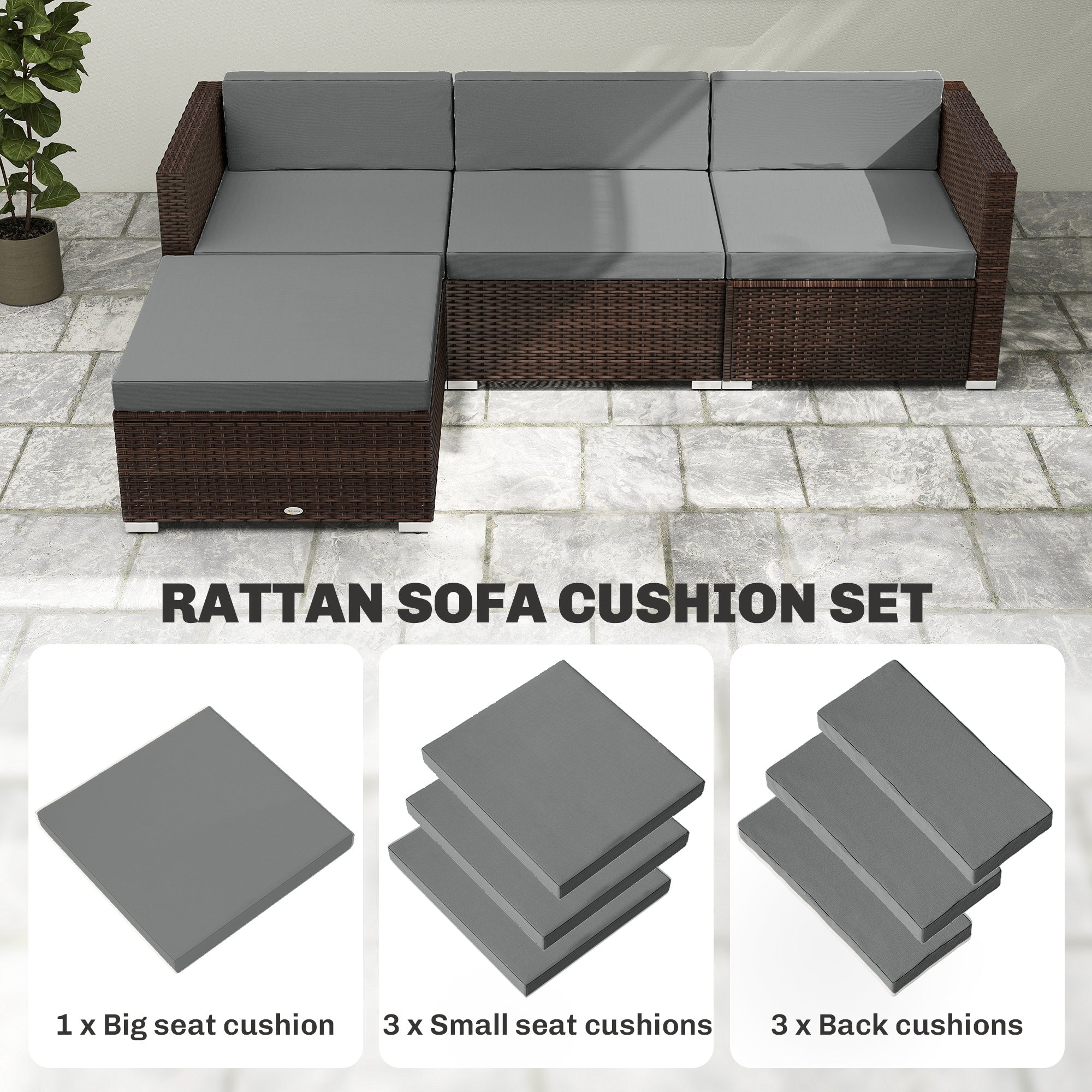 Gray fabric outdoor loveseat cushion with removable covers for rattan furniture 60x60 cm dark grey