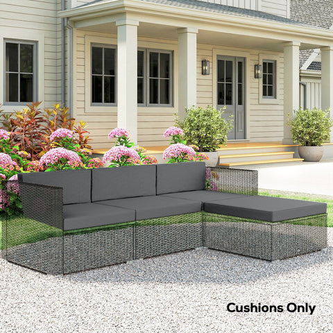 Gray woven wicker outdoor loveseat with dark gray removable cushions from outsunny 7-piece patio set