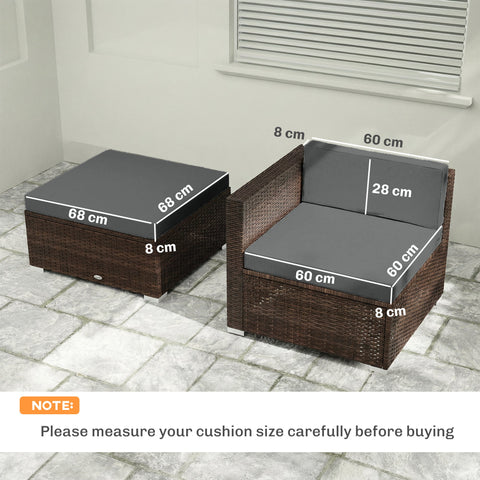 Brown wicker outdoor armchair with dark grey outdoor loveseat cushion perfect for rattan furniture seating