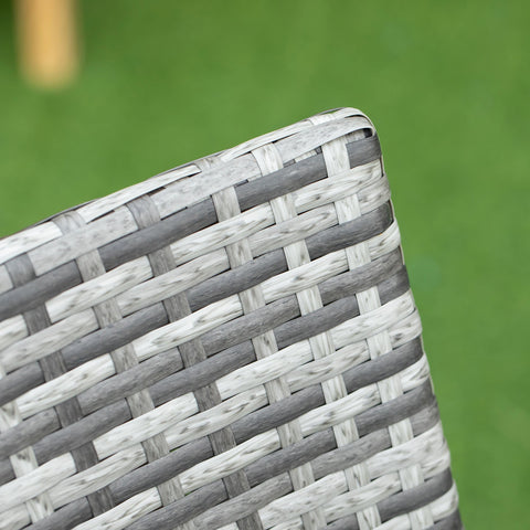 Back view of gray and white woven wicker chair backrest from outsunny 7-piece rattan garden furniture dining set