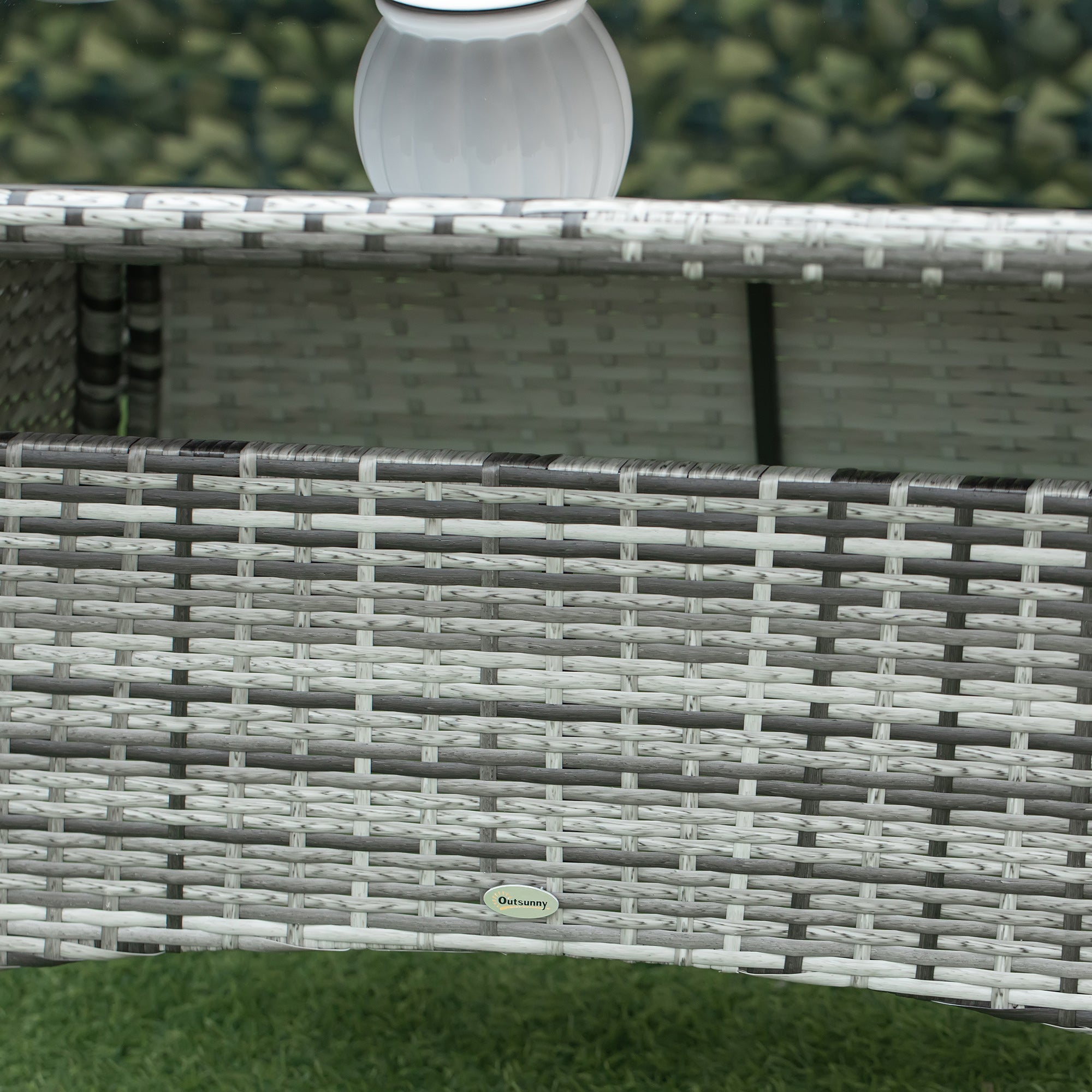 Gray and white woven wicker outdoor bench from outsunny 7-piece rattan garden furniture dining set with cushions