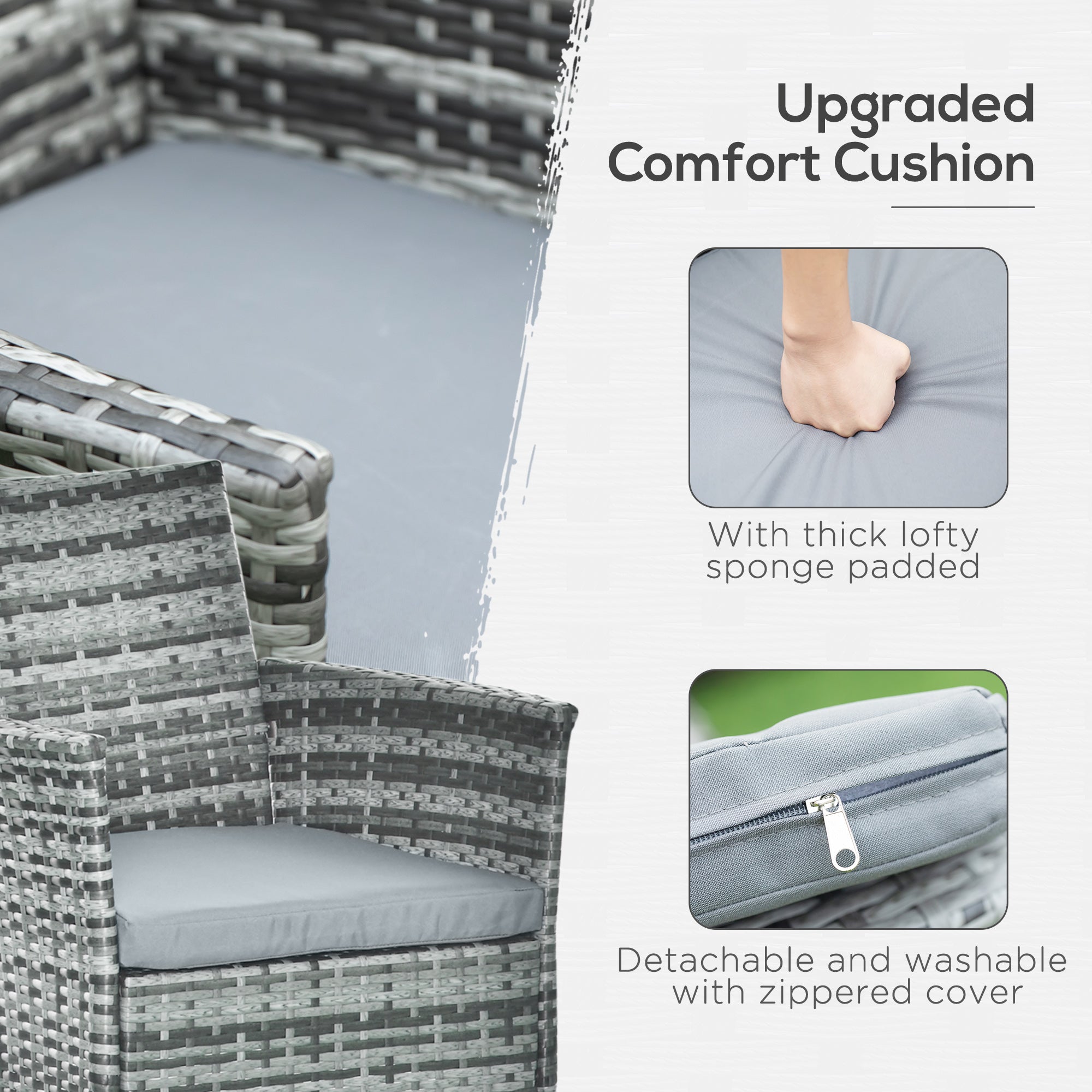 Gray upholstered cushion with thick sponge padding and zipper cover for outsunny garden furniture dining set outdoors