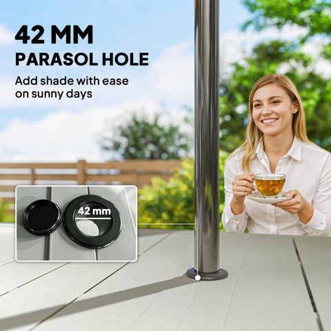 Shiny stainless steel 42 mm parasol pole with black base and hole cover for light grey outsunny garden dining set