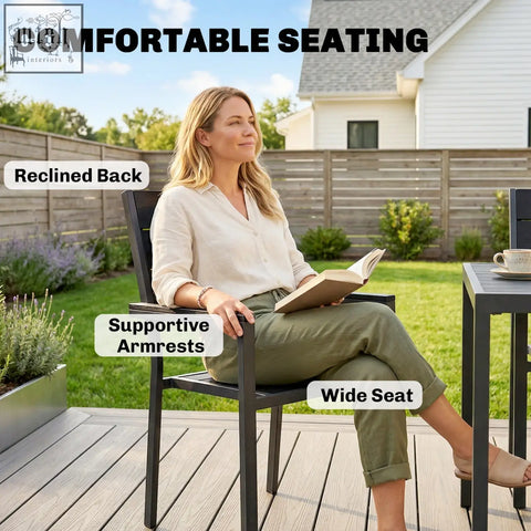 Black outdoor patio dining chair with reclined back and armrests from outsunny 7 pieces patio dining set