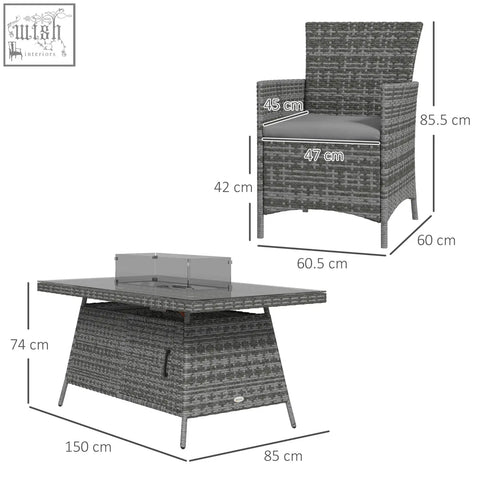 Gray woven wicker patio chair with gray cushion part of outsunny six armchairs garden furniture and pit table set