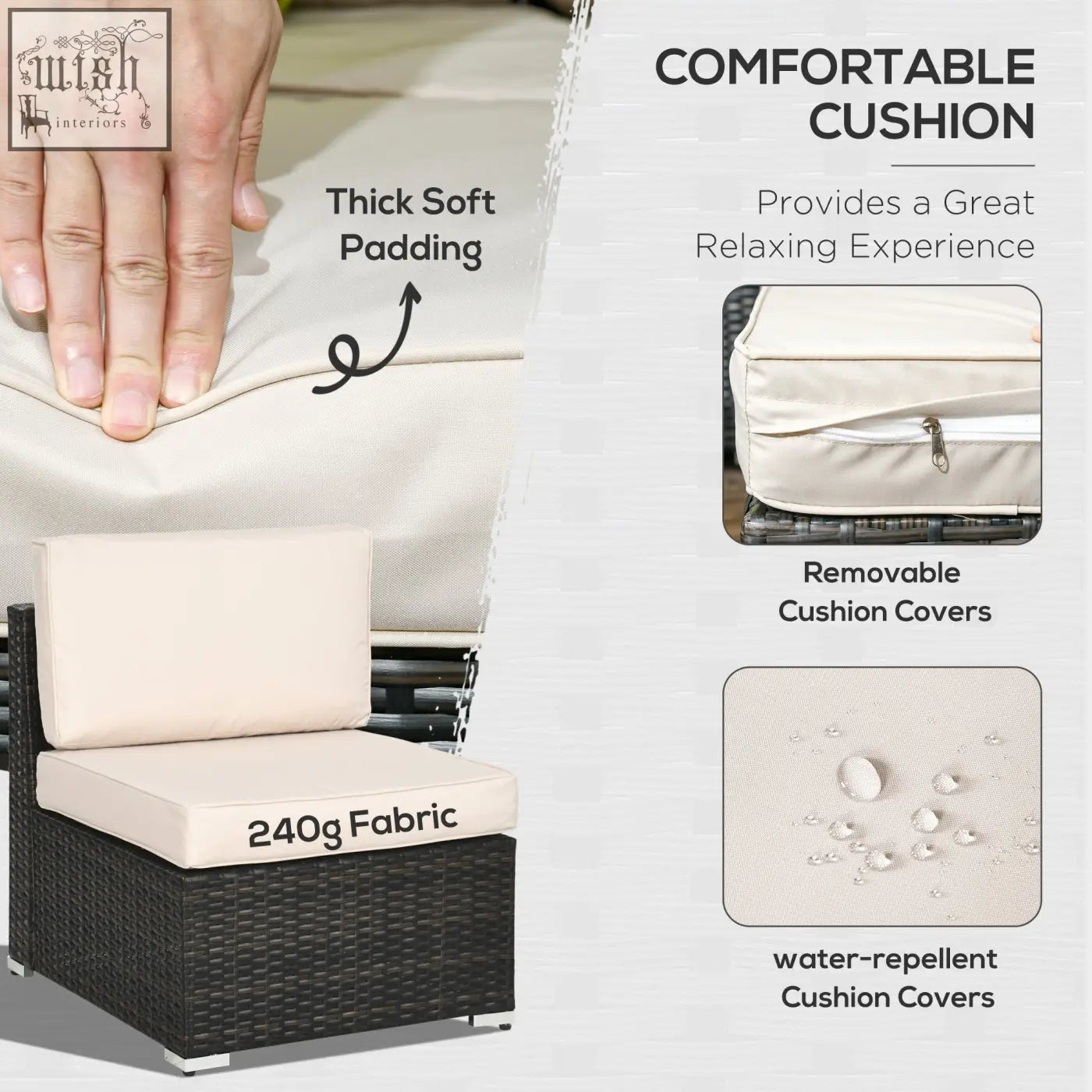Beige cushion with thick soft padding and water-repellent fabric for outsunny corner sofa set steel frame seats