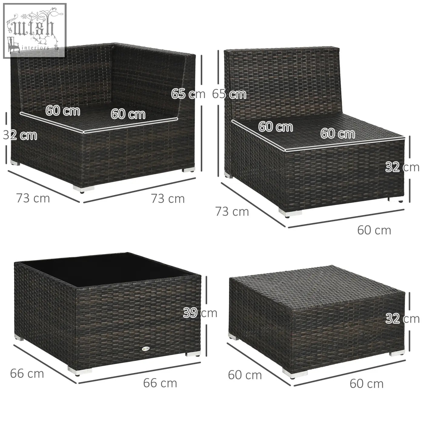 Outsunny 7-seater black woven rattan corner sofa set with steel frame, corner seats, cushions, and tempered glass tables