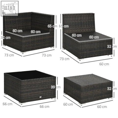 Outsunny 7-seater black woven rattan corner sofa set with steel frame, corner seats, cushions, and tempered glass tables
