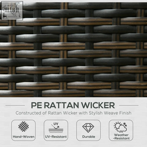 Dark brown pe rattan corner sofa set with steel frame and woven texture perfect for garden and patio seating