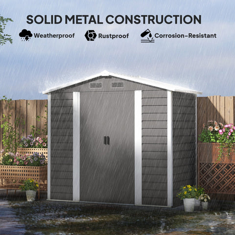 Gray and white outsunny garden storage shed with galvanised steel frame double doors and outdoor vents