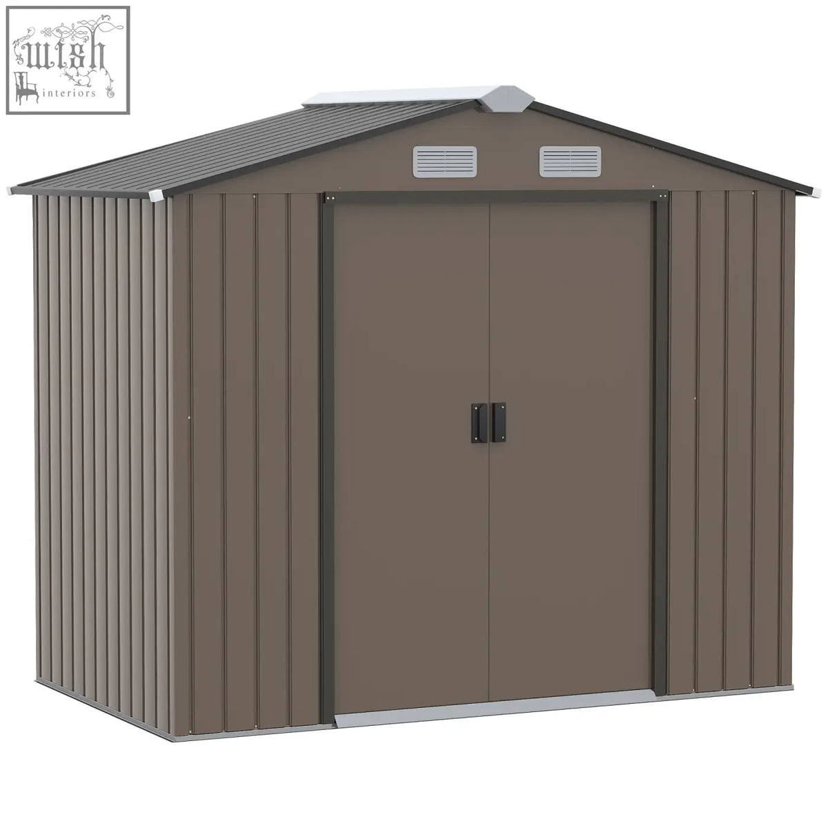 Brown galvanised steel outsunny 7x4ft metal garden shed with lockable double doors and foundation kit for outdoor storage