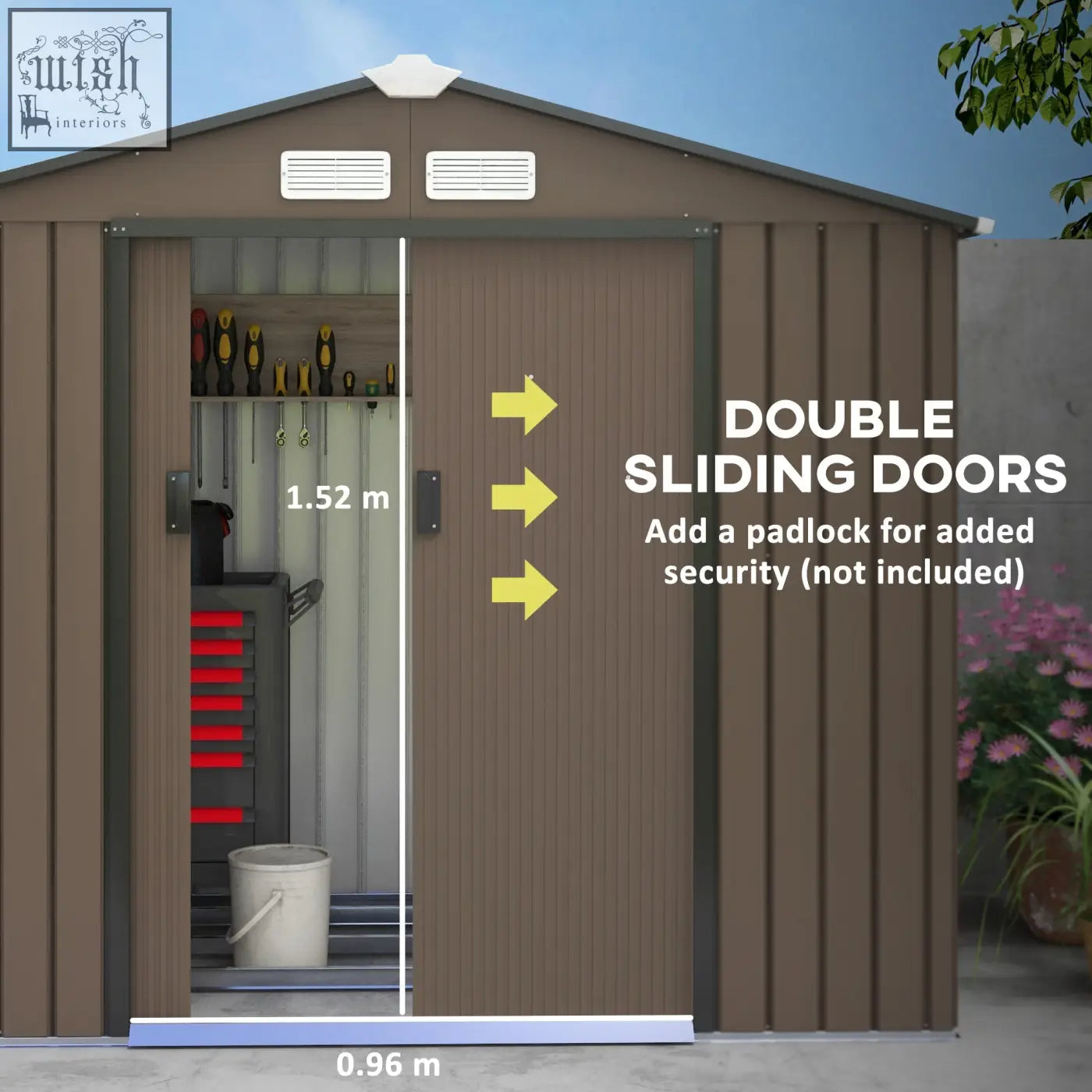 Brown outsunny 7 x 4ft metal garden shed with lockable double doors galvanised steel and foundation kit for outdoor storage