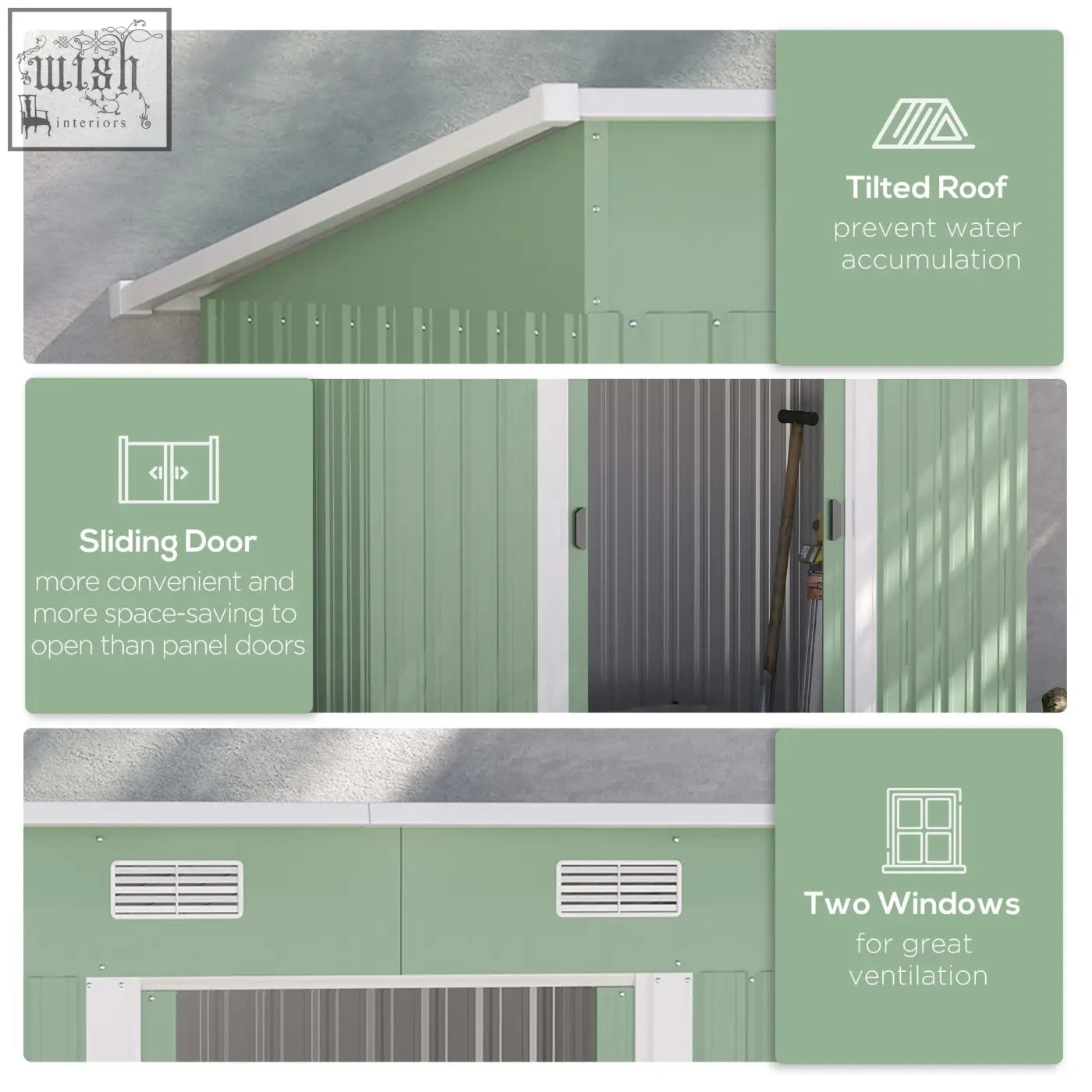 Outsunny 7 x 4ft green metal storage shed with sliding door and tilted roof includes foundation kit for backyard use